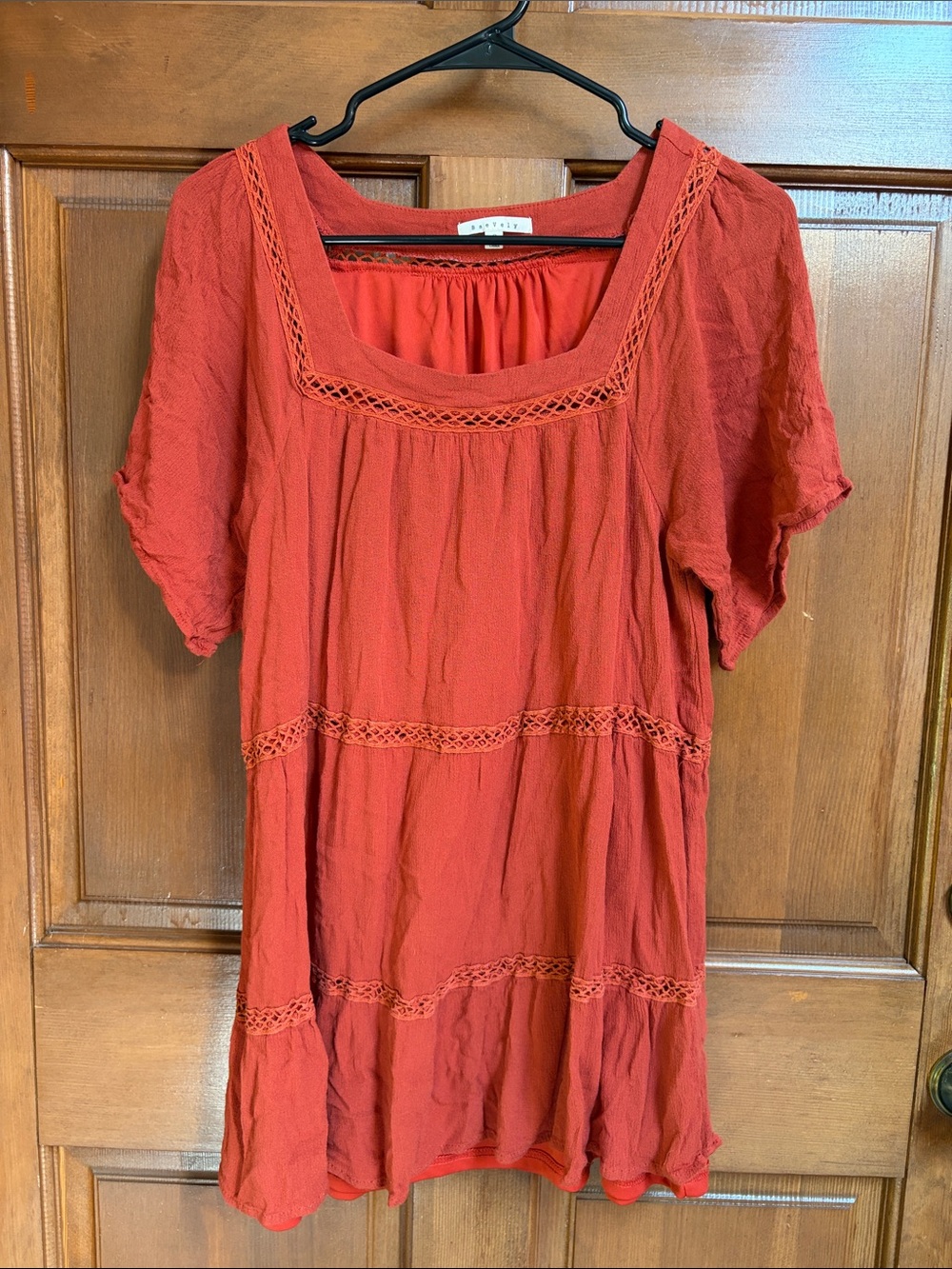 Women’s Burnt Orange Lace-Trim Square Neck Blouse Size Small